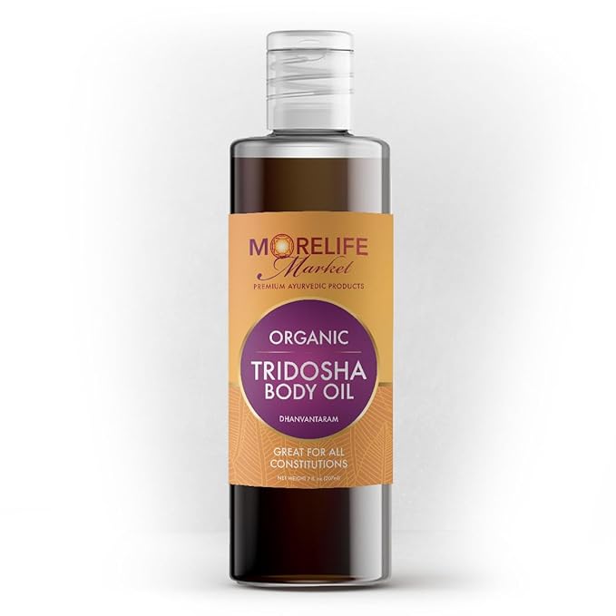 Tri-Dosha Body Oil (Dhanwantram Oil) | Premium Ayurvedic Massage Oil with 45+ Organic Herbs for Vata, Pitta & Kapha Balance | Herbal Wellness Ritual & Skin Radiance – 7 oz Bottle
