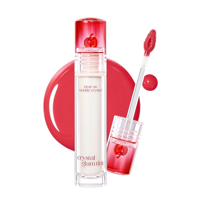 CLIO CRYSTAL GLAM TINT (017 CLASSIC APPLE), Glossy Finish, Lightweight, Weightless, Buildable, Glass-Like, Smoothing, Long-Lasting, Vivid, Transparent, Shiny, Moisturizing Lip Stain, Korean Lip Tint