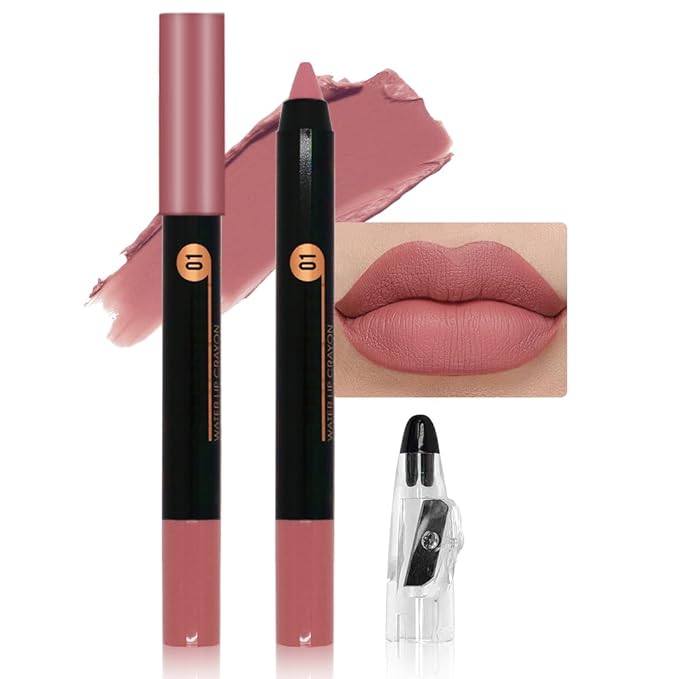 Spanish Pink Crayon Matte Lipstick Lip Liner Pencil, Moisture Smooth Lipstick Pencil, With pencil sharpener Sharpenable Lip Pencil, Ultimate Lip Crayon for Women Smudgeproof Waterproof 01#