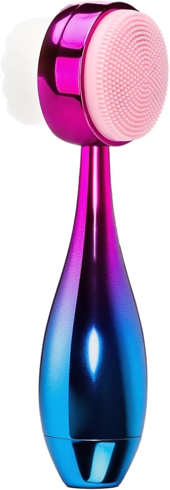 Face Brush 2 in 1, Facial Cleansing Brush Double Sides, Facial Exfoliation Scrub Brush Silicone Manual Face Scrubber Brush for Gentle Deep Pore Cleansing, Skincare (Blue, 1 Pack)