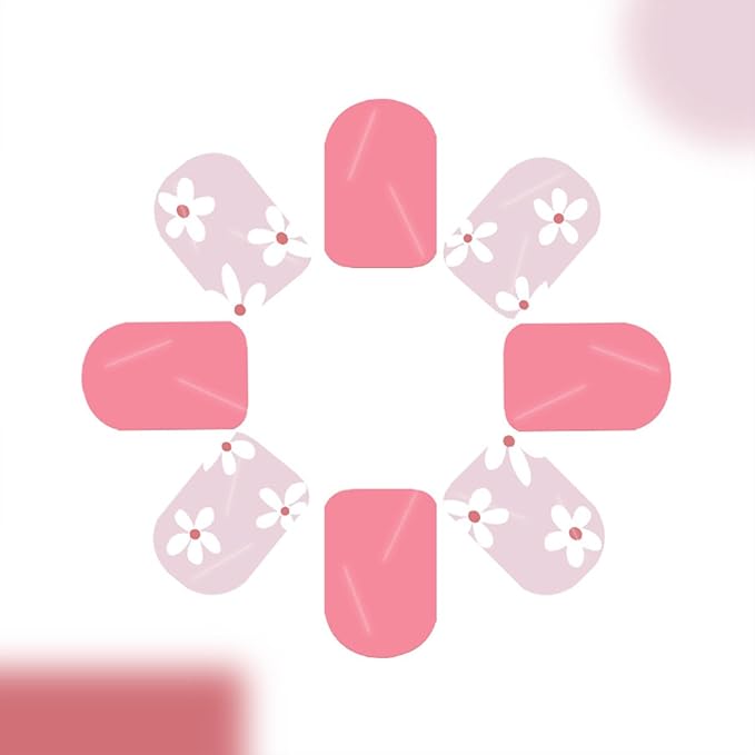 Flower Press on Nails Short Square Fake Nails Pink False Nail Floral Glossy Full Cover Acrylic Nails Spring Glue on Nail Artificial Cute Stick on Nail for Women Manicure 24Pcs