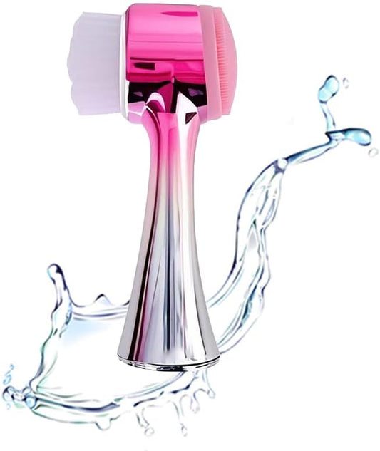 Facial Cleansing Brush 2 in 1Double-Sided Facial Cleaning Brush with Soft Bristles for Deep Pore Exfoliation, Wash Makeup, Massaging (Silver)
