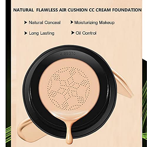 Mushroom Head Air Cushion CC Foundation, Moisturizing BB Cream, Long Lasting Matte Concealer, Face Makeup (Ivory)