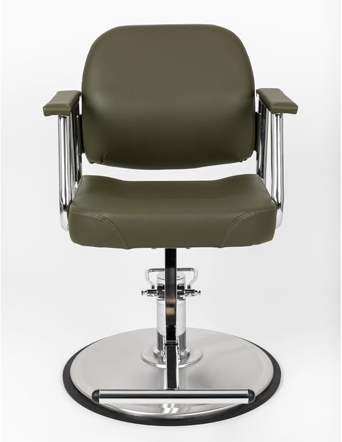 Zaria Wide Salon Styling Chair, Round Chrome 360° Swivel Hydraulic | Minerva Beauty (Olive Green)