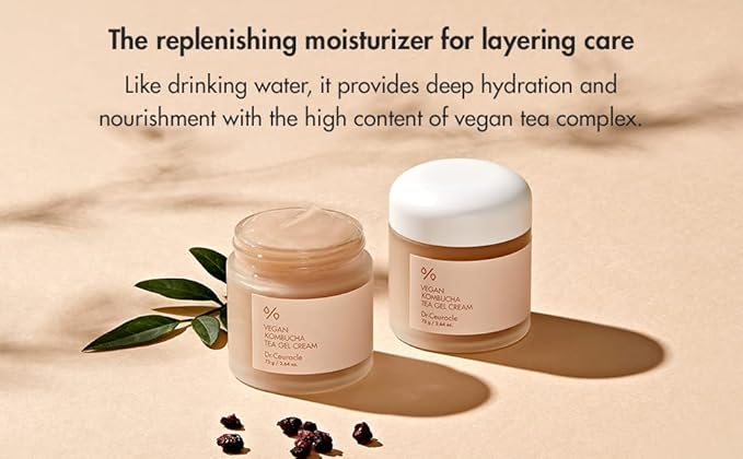 Dr.Ceuracle Vegan Kombucha Tea Gel Cream - Korean Skincare Lightweight Watery Hydrating Moisturizer with Kombucha Tea Extract, Sunflower Seed Oil (75g / 2.64 oz.)
