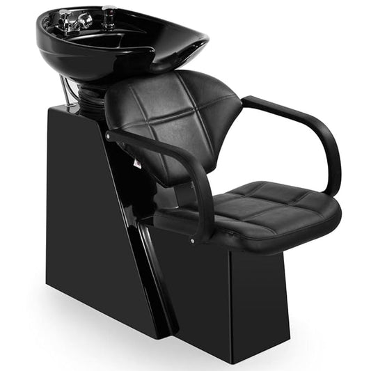 Artist hand Shampoo Bowl Backwash Barber Chair Adjustable Ceramic Bowl Sink W/Rubber Headrest for Salon Beauty Spa Equipment (Black)