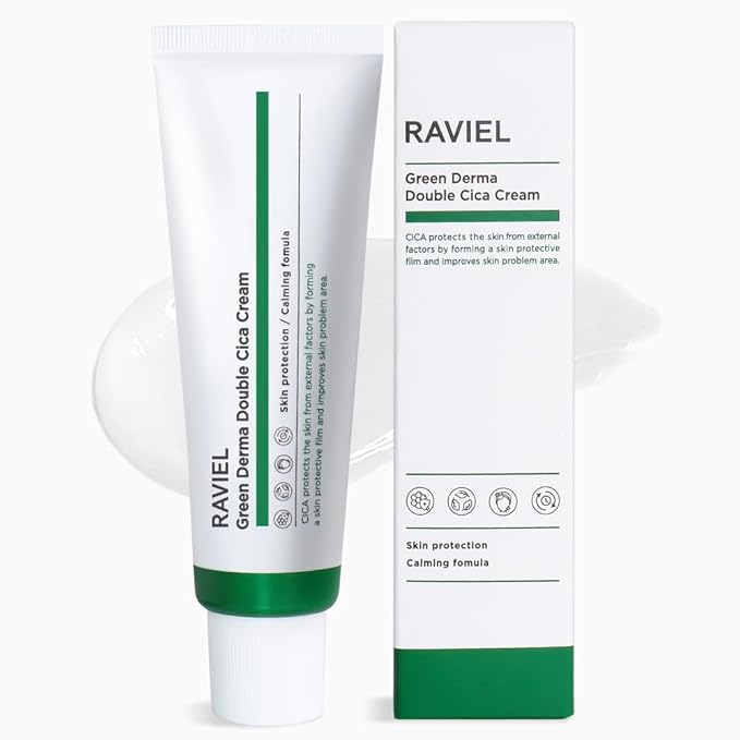 RAVIEL Green Derma Double Cica Cream | Redness relief & Skin Barrier Protection | Calming & Soothing, Deep Hydration Moisturizer for All Skin Types | Korean Skincare (1.7 fl oz, Pack of 1)