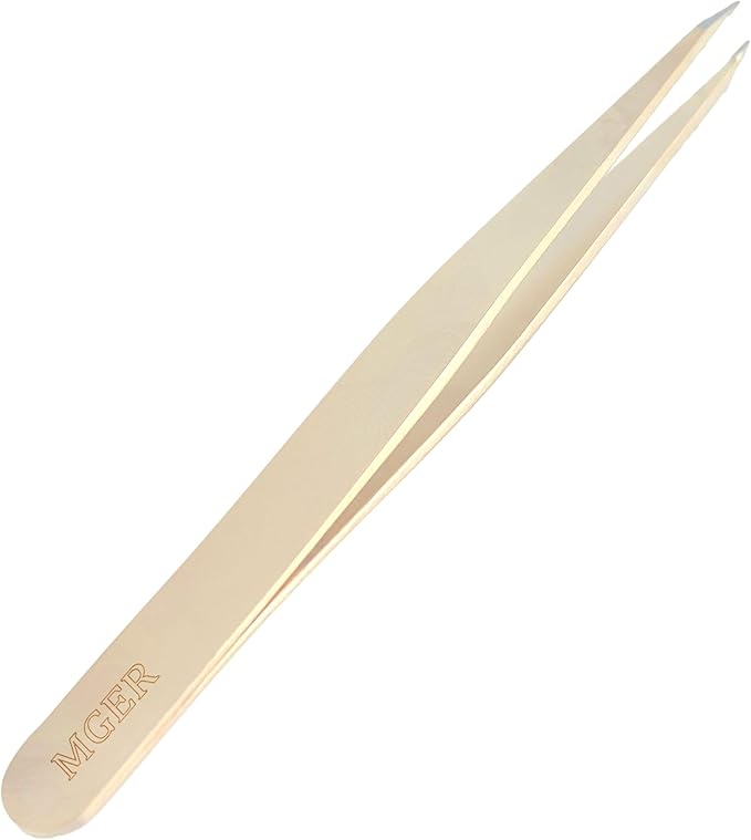 Pointed Tweezers for Women Facial Hair, Professional Stainless Steel Tweezers for Eyebrow, Chin Hair and Ingrown Hair Removal (Gold)