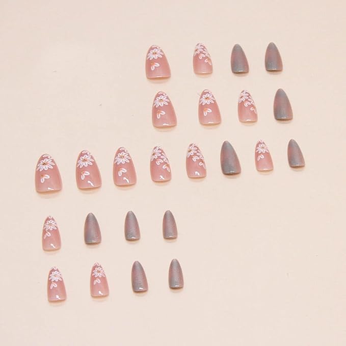 Almond Press On Nails - Medium French Tips, Pink Glossy Full Cover Nails (24 PCS/Set)