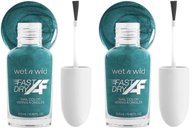 wet n wild Fast Dry AF Nail Polish Color, Glitter Blue Mermaids Do Exist | Quick Drying - 40 Seconds | Long Lasting - 5 Days, Shine (Pack of 2)