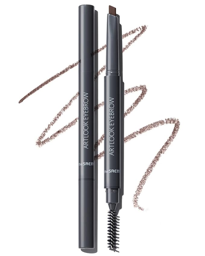 THESAEM Artlook Eyebrow Definer Pencil with Spoolie Brush 03 Gray Brown – Long Lasting Eyebrow for Soft Textured Eyebrow Makeup with Vitamin E - Triangular Pencil