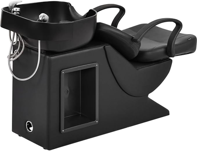 Shampoo Bowl and Chair Set for Salon, Backwash Barber Chair,ABS Plastic Shampoo Bowl Sink Unit w/Storage Box for Beauty Spa Barbershop