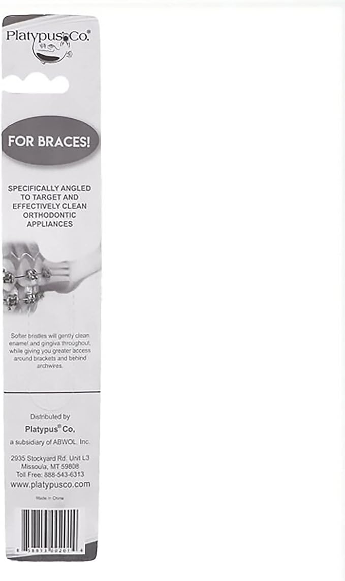 Platypus Orthodontic Toothbrush for Braces | Soft Bristle Braces Toothbrush for Adults & Kids | Angled Bristles for Better Access Around Brackets and Archwires, Comfort Silicone Grip | 1 Count
