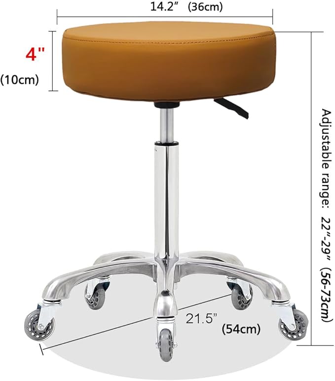 Rolling Stool with Wheels, Heavy Duty 400 lbs Stool for Shop Guitar Lab Tattoo Workbench Medical, Adjustable Swivel Chair (Camel)