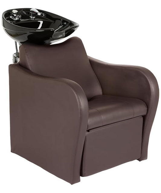 Buy-Rite Lexus Backwash Unit – Espresso Salon Shampoo Chair with Tilting Porcelain Bowl, Extra Wide Seat, Kick-Out Leg Rest, European-Style Faucet, Model TS-8018B