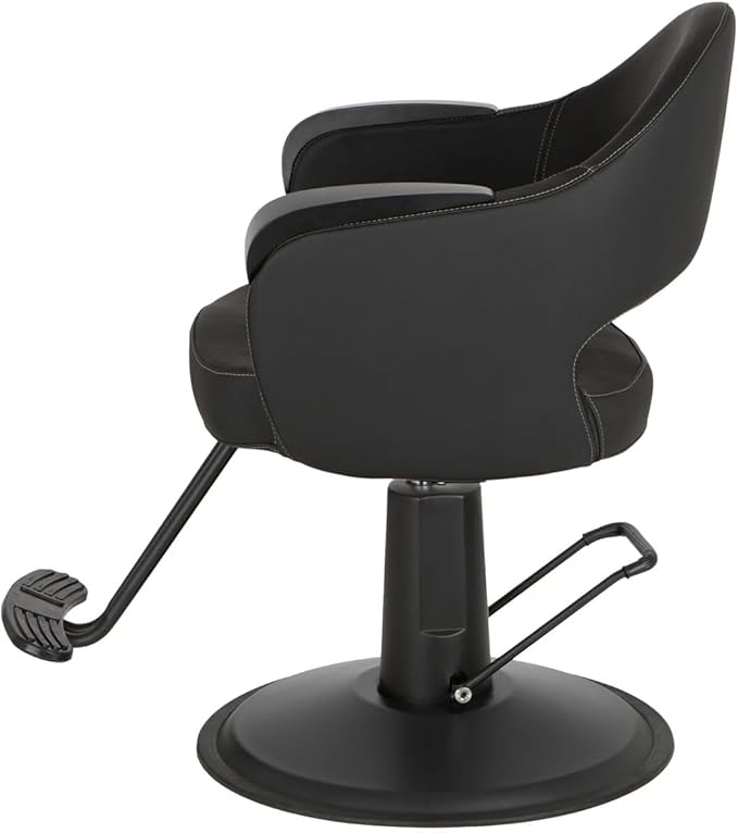 Buy-Rite Luna Noir Styling Chair for Professional Salons & Barbers, Durable Black Metal Armrests, Intricate Stitch Pattern, YLG-356-BLK (Black Standard Base)