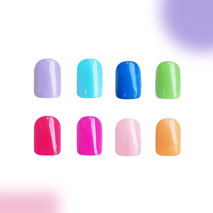 Short Press On Nails Square Fake Nails Colorful With Design Summer False Nails Acrylic Artificial Nails Glossy Glue On Nails Reusable Full Cover Stick On Nails For Women Manicure Decorations 24pcs