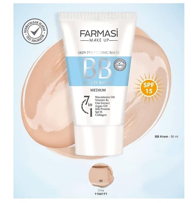 FARMASi Make Up BB Cream Beauty Balm, Full-Coverage Foundation, Concealer, Moisturizer BB Cream for All Skin Types, 1.7 fl. oz. / 50 ml (Light to medium)