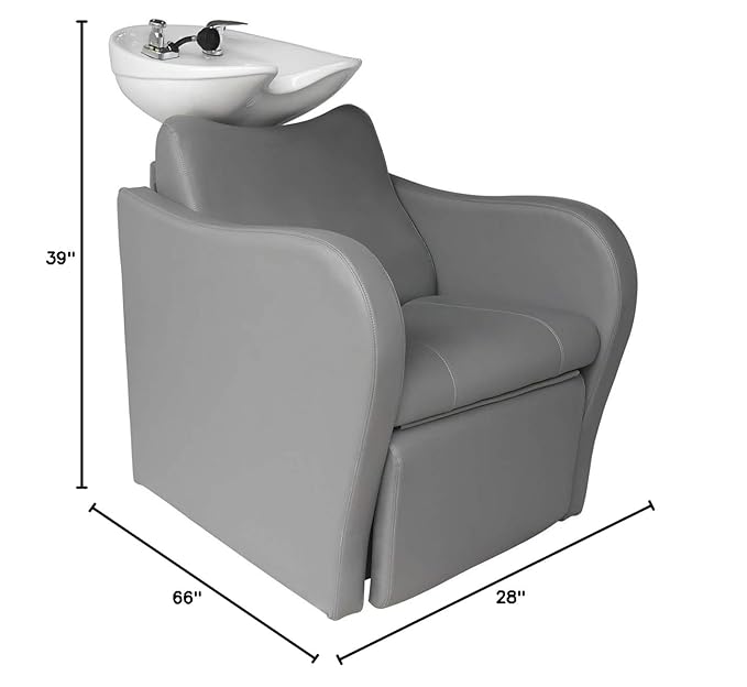 Buy-Rite Lexus Backwash Unit - Professional Salon Shampoo Chair with Extra-Wide Seat, Kick-Out Leg Rest, Tilting Porcelain Bowl, Single-Handle Faucet & Neck Rest, European Style Gray TS-8018B