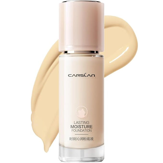 CARSLAN Lasting Moisture Foundation, 24H Longlasting Medium Coverage Dewy Finish Face Makeup, Poreless, Lightweight, Hydrating Liquid Foundation For Dry Skin, W01