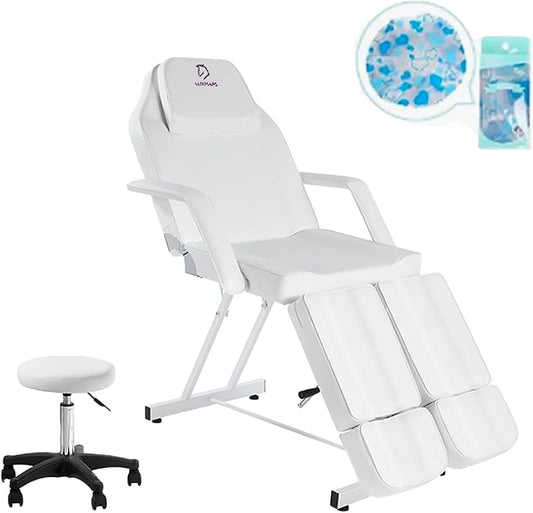 Facial Chair, Adjustable Tattoo Chair Salon Bed with Hydraulic Stool Massage Bed for Professional Massage Facial Lash Beauty Treatment Spa (White15)