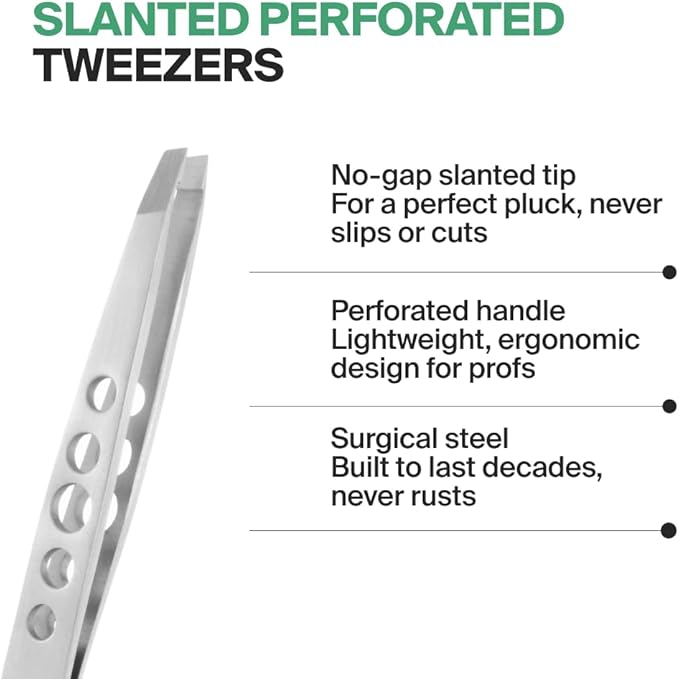 GERMANIKURE Professional Perforated Slanted Tweezers - FINOX Stainless Steel Sharp in Leather Case - Ethically Made in Solingen, Germany - 4403
