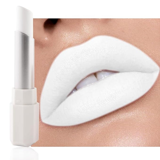White Cream Matte Lipstick Stick for Women - Smooth Crayon Lips & Face Paint Stick, Natural Pigmented White Lip Color for Halloween Birthday Party Makeup, Lápiz labial mate blanco crema, 02