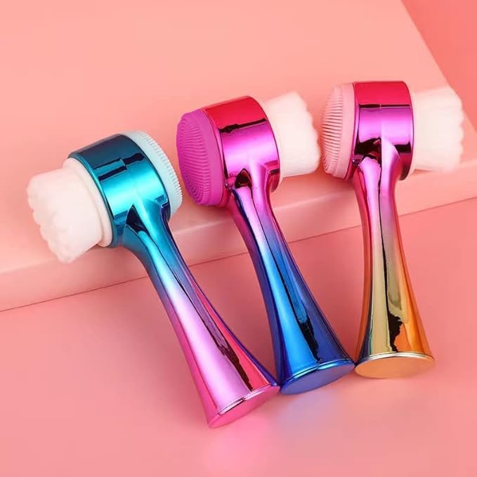 Facial Cleansing Brush 2 in 1Double-Sided Facial Cleaning Brush with Soft Bristles for Deep Pore Exfoliation, Wash Makeup, Massaging (Green)