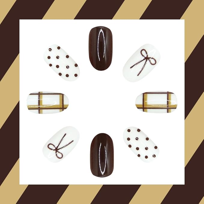 Red Press on Nails Polka Dots Fake Nails Short Almond False Nail Bow Glue on Nails with Design Glossy Full Cover Artificial Acrylic Stick on Nail for Women Girls Manicure 24Pcs