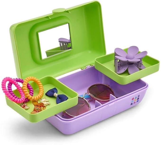 Caboodles Pretty in Petite Makeup Box, Hard Plastic Organizer Box, 2 Swivel Trays, Fashion Mirror, Secure Latch for Safe Travel
