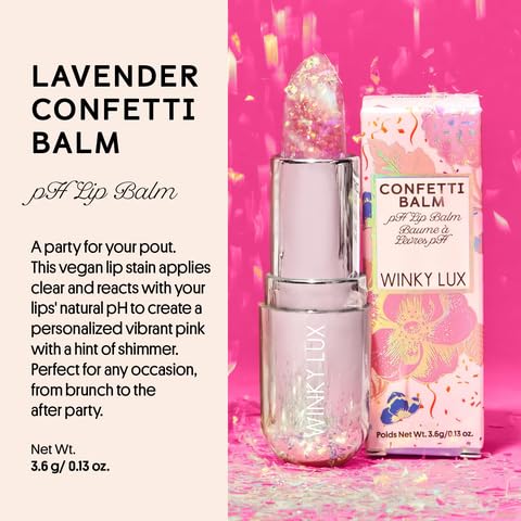 Winky Lux Rainbow Confetti Glimmer Balm & Lavender Confetti Glimmer Balm Duo – pH Activated Color Changing Lip Balms, Hydrating Subtle Sparkle, Vanilla Scent, Vegan & Cruelty-Free