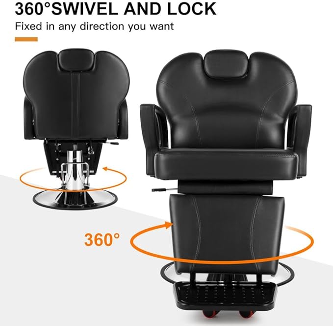 Artist hand Reclining Salon Chairs for Hair Stylist, Heavy Duty Barber Chairs for Barbershop, Hydraulic Salon Shampoo Chair with Headrest and Footrest, 360 Degree Swivel, Spa Beauty Equipment