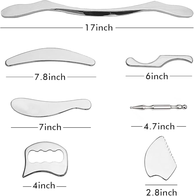 Gua Sha Scraping Massage Tools Set, Stainless Steel Guasha Tools, Muscle Scraper for Soft Tissue Therapy (7 Pcs)