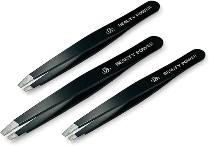Ultra-Precision Professional Slant Tweezers for Women Facial Hair - German Stainless Steel, Lightweight Black Tweezers for Women & Men, Ideal for Eyebrow & Facial Grooming (3 Matte Black)