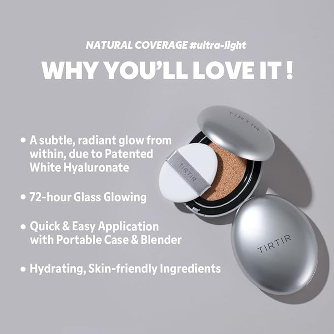 [*Mini Size*] TIRTIR Aura Glow Silver Cushion | Korean Cushion Foundation, (#33N Macchiato, 0.15 Fl Oz)
