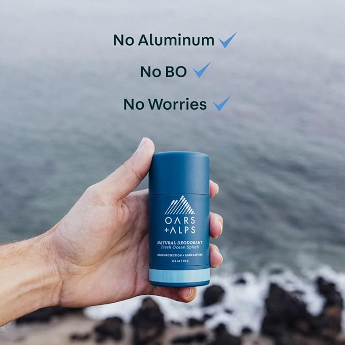 Oars + Alps Deodorant for Men & Women, Aluminum Free Deodorant for Men, Dermatologist Tested, Clean Ingredients, Non Toxic, Vegan, Long Lasting, Odor Protection, Fresh Ocean Splash, 1pk, 2.6oz