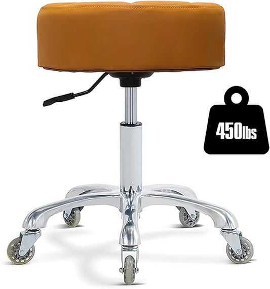 Rolling Stool with Wheels Adjustable Height, Roller Stool for Massage Medical Tattoo Spa Heavy Duty Swivel Desk (Super Thick Cushion, Camel)