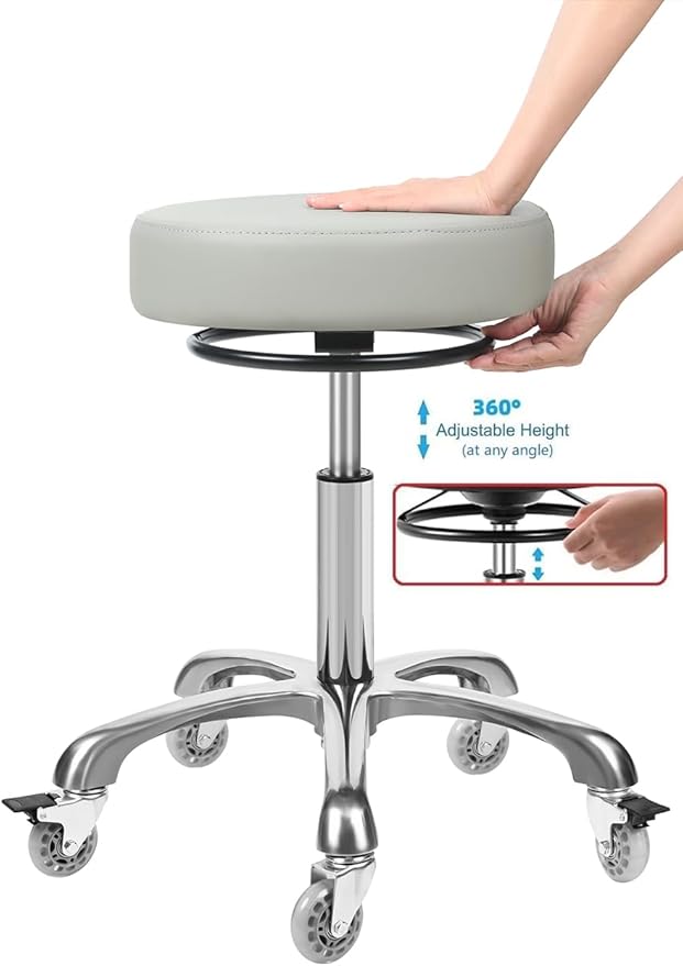 Salon Rolling Stools with Locking Wheels - Adjustable Swivel Stool Chair Heavy Duty 400 lbs Thick Cushion Hydraulic Shop Stool for Tattoo Facial Massage Kitchen Counter Salon Spa Medical Garage(Grey)