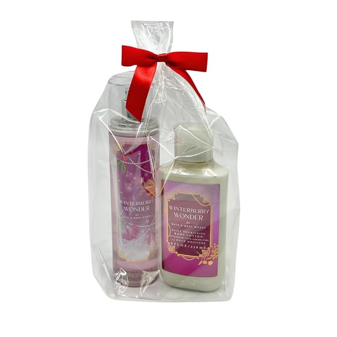 Bath & Body Works WINTERBERRY WONDER 2pc bundle - Fine Fragrace Mist & Body Lotion - Gift set with a Red Bow for Holidays & Gifts