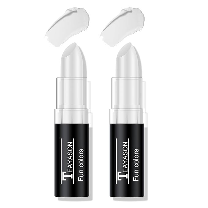 2Pcs White Face Body Paint Stick, White lipstick for Cosplay/Halloween/Costume Parties Accessories Vampire/Joker/Clown/Zombie Makeup Cream Face& Body Paint Easy to Blend