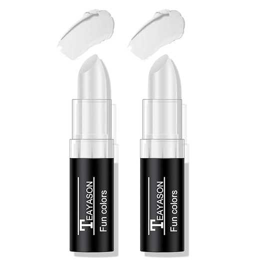2Pcs White Face Body Paint Stick, White lipstick for Cosplay/Halloween/Costume Parties Accessories Vampire/Joker/Clown/Zombie Makeup Cream Face& Body Paint Easy to Blend
