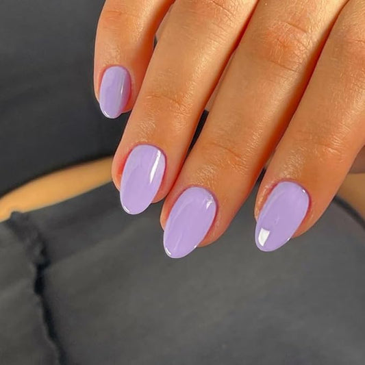 XCREANDO Purple Acrylic Press On Nails, Short Almond & Oval, 24 PCS