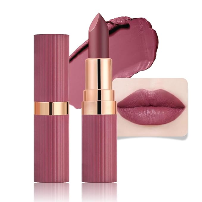 Purple Mauve Lavender Lip Stick,Matte Cream Lipstick Set for Women,Long Lasting Waterproof Smudge Proof Velvet lipsticks Crayon,Lip Makeup Kit Travel Size,Vegan & Cruelty-free (Pack of 1)