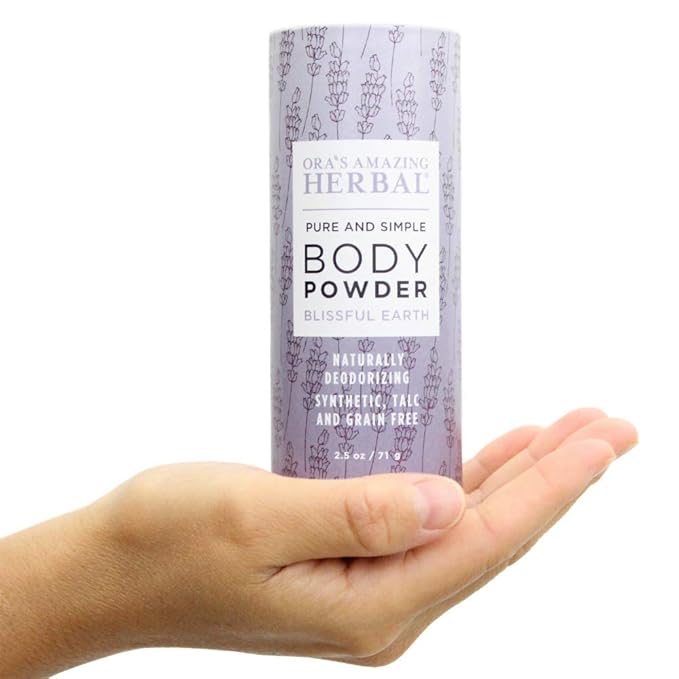 Ora's Amazing Herbal Natural Body Powder, 2.5 ounces Pack of 3, Dusting Powder No Talc, Corn, Grain or Gluten Blissful Earth Scent (Essential Oil Only No Synthetic Fragrance) non GMO Made In The USA