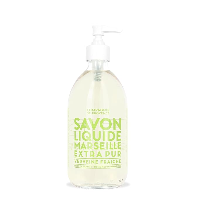 Compagnie de Provence Savon de Marseille Extra Pure Liquid Soap - Fresh Verbena - 16.7 Fl Oz Glass Pump Bottle and 33.8 fl oz Plastic Bottle Refill