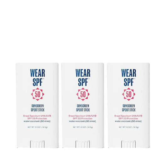 Wear SPF Sunscreen Sport Stick – Sweat & Water-Resistant SPF 50, 3-pack