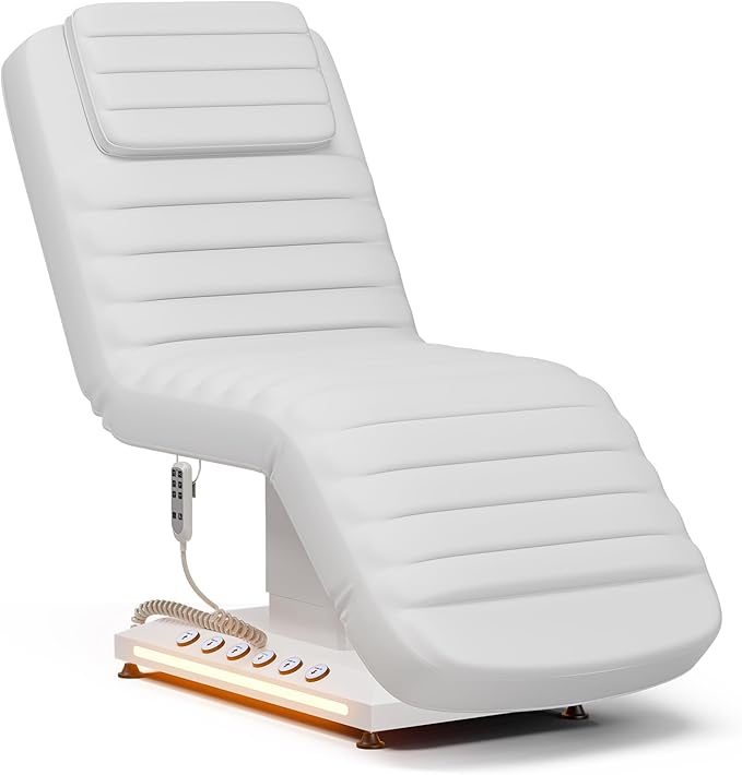 Paddie Professional Fully Electric Spa Chair, 3 Motor Esthetician Spa Bed with LED Light, Motorized Height & Angle Adjustable for Facial & Medical, 550lbs Capacity, White
