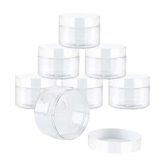 24 Pack 8 Oz Plastic Containers with White Lids, Clear Empty BPA Free and Refillable Cosmetic Jars Travel Containers for Creams, Lotion, Bath Salts, Sugar Scrub, Slime, Lip Scrub, Makeup