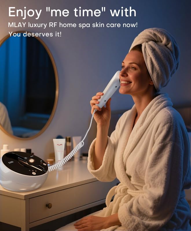 MLAY Professional RF Beauty Machine, Radio Frequency Face Machine with 2 Probes, at Home Radio Frequency Skin Tightening for Lifting, Wrinkle Reducing, Anti Aging - Salon Effects（Gel Included）