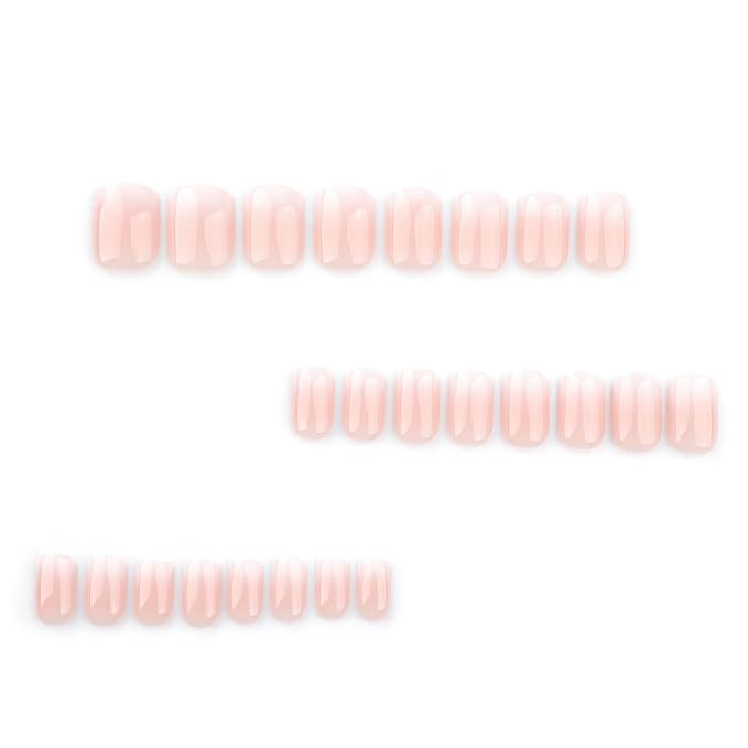 Square Press on Nails Short Fake Nails Nude False Nails with Gradient Design Ombre Acrylic Nails Full Cover Artificial Nails Glossy Cute Glue on Nails Stick on Nails for Women Manicure 24Pcs